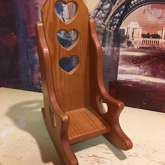 Vintage Wooden Rocking Chair with Heart Cut Out Plant Shelf Doll Chair Handmade - Picture 7 of 12
